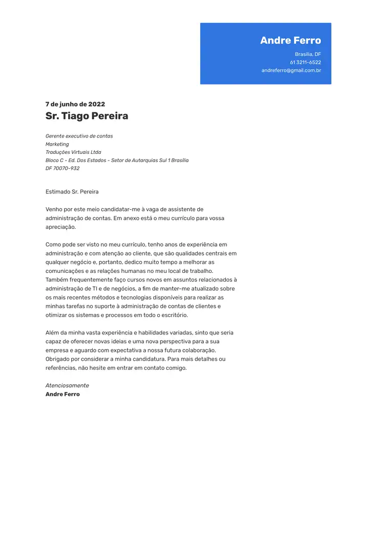 CV template Azul Contemporâneo