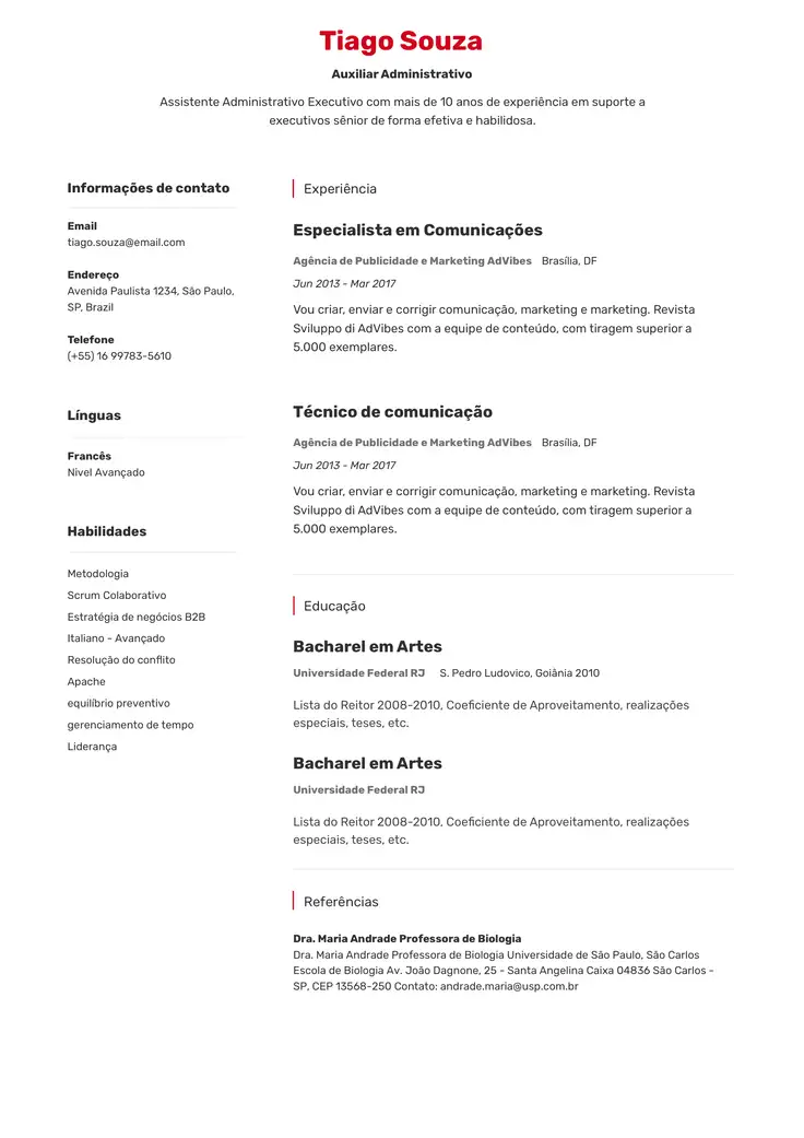 CV template Joanesburgo