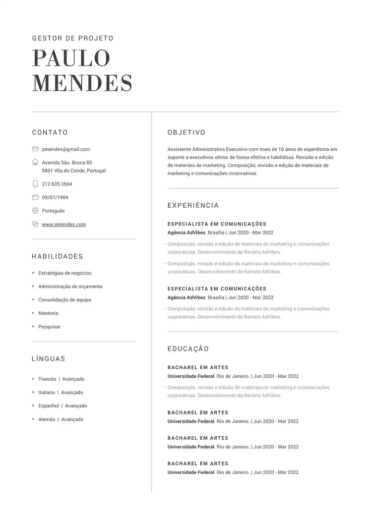 CV template Munique