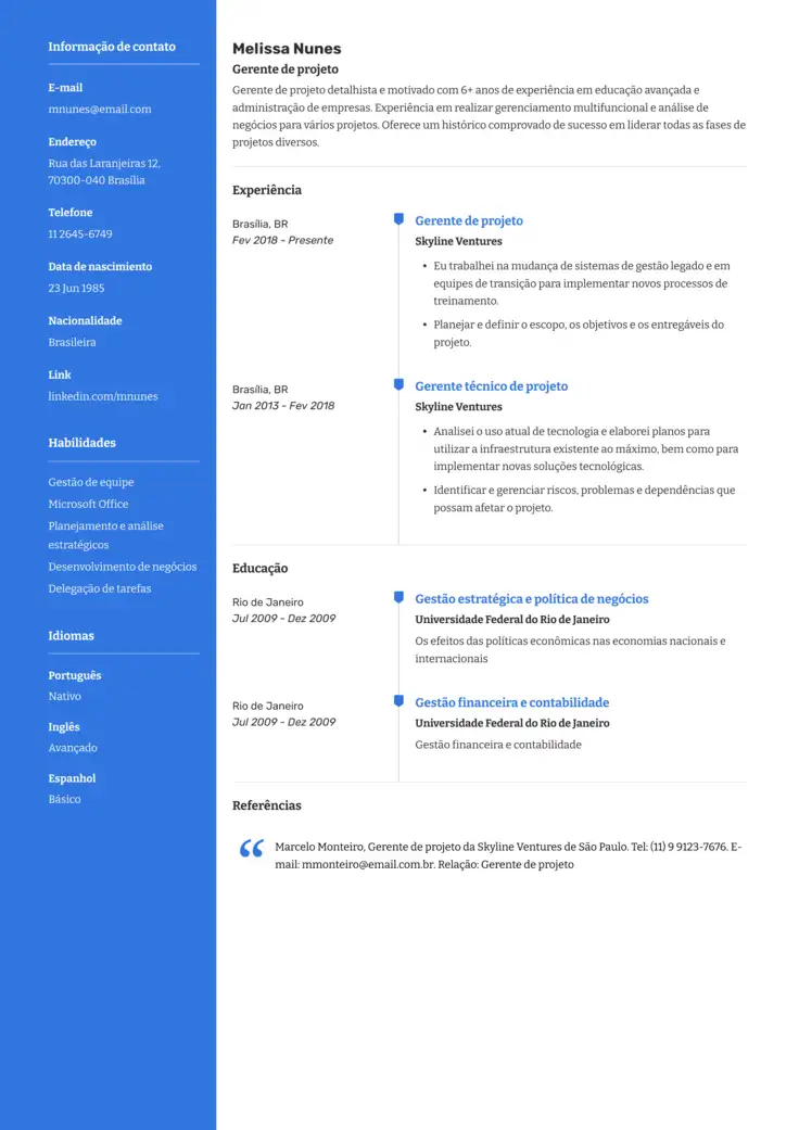 CV template Nova Iorque