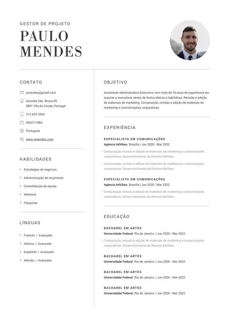 CV template Munique