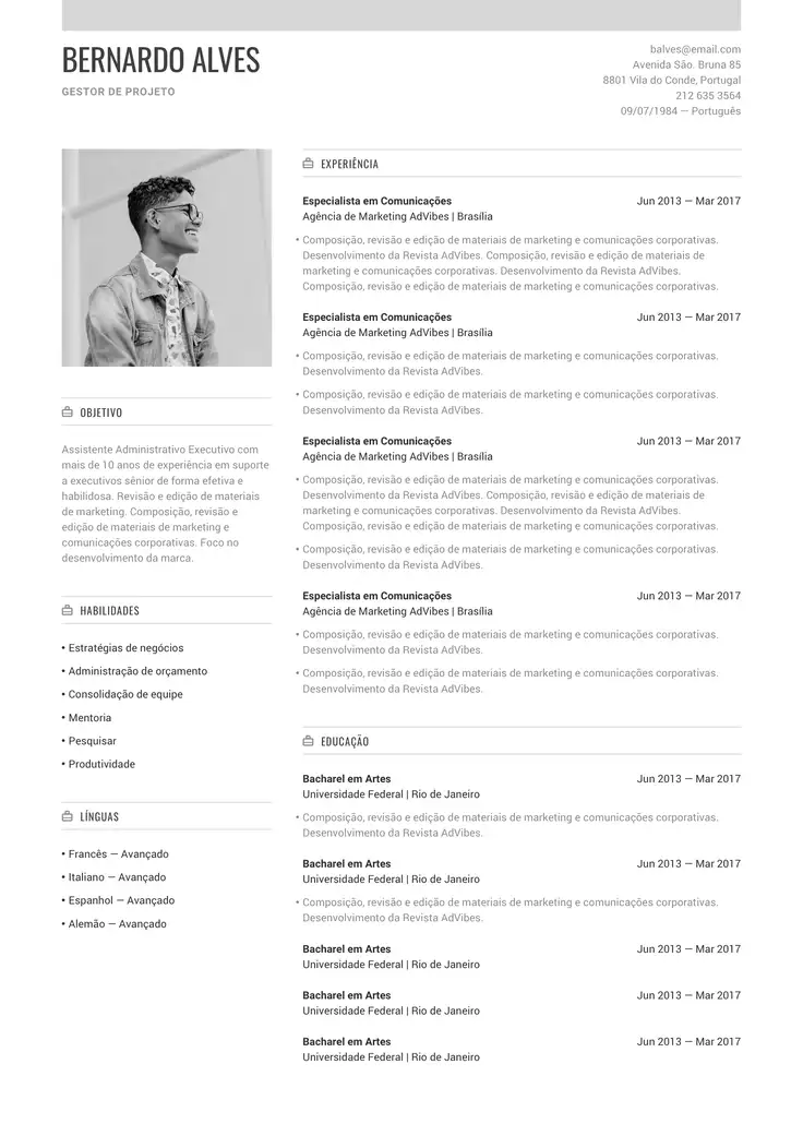CV template Zurique