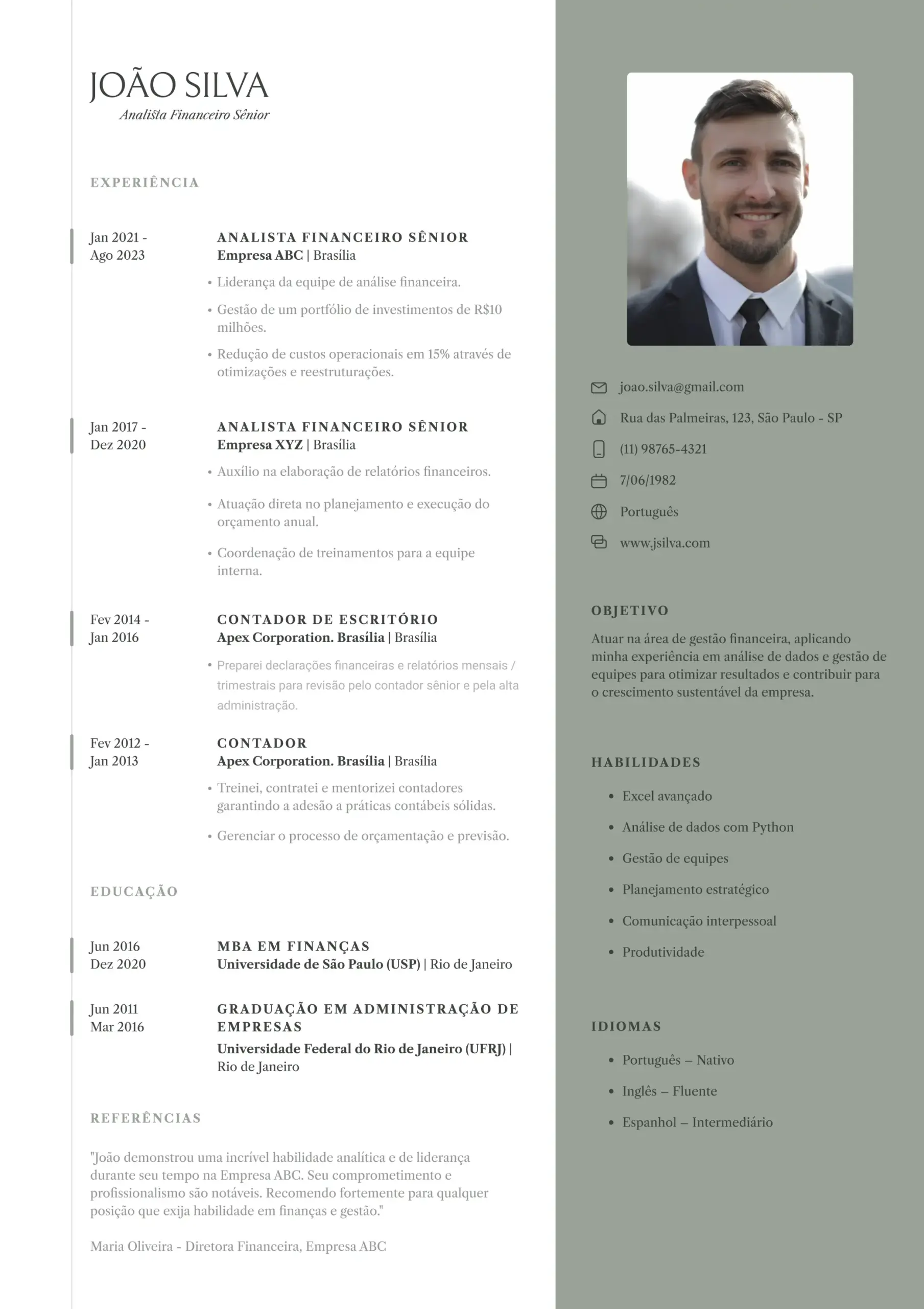 modelo de curriculo profissional