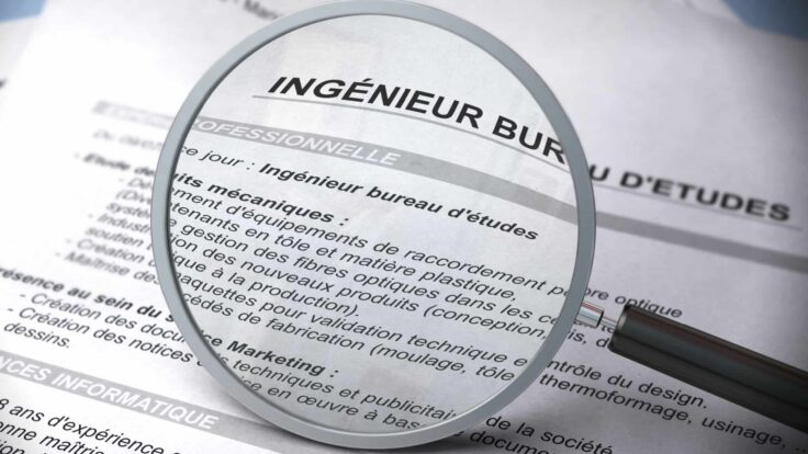 Uma lupa é colocada sobre um documento com a palavra ingénieur.