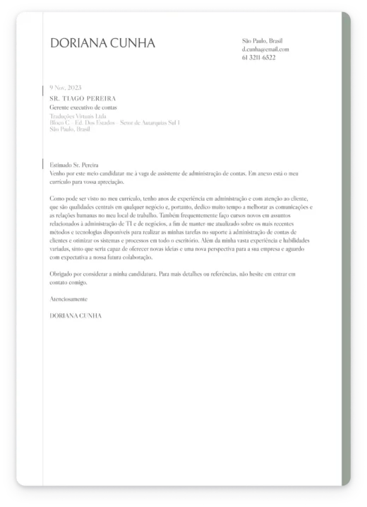 carta de apresentaçao modelo amsterdam