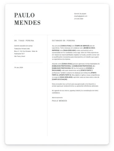 carta de apresentaçao experiente