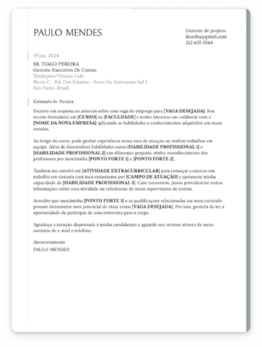 carta de apresentaçao sem experiencia