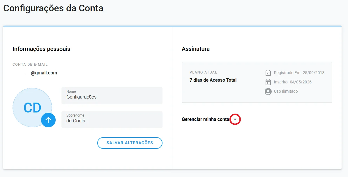 Gerenciar minha conta