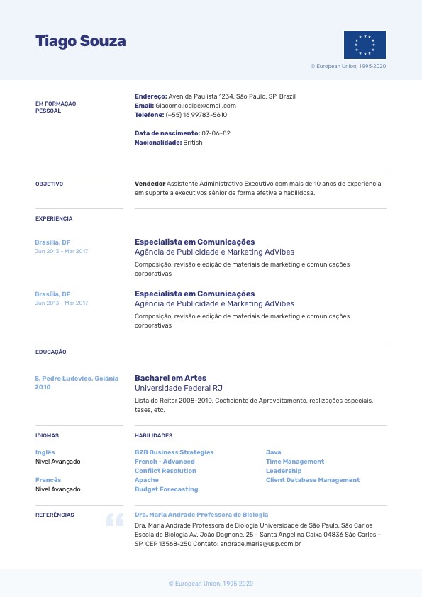 Curriculum Europass Em Ingl 234 S Modelo Curriculum Riset